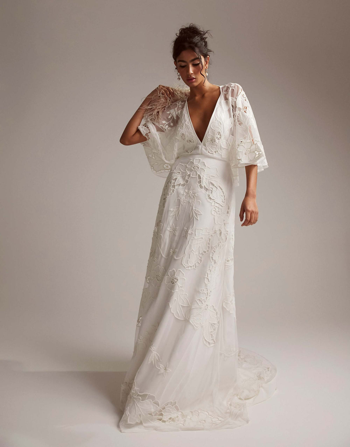 ASOS DESIGN Amelia cutwork embroidered wedding dress with kimono sleeve -
