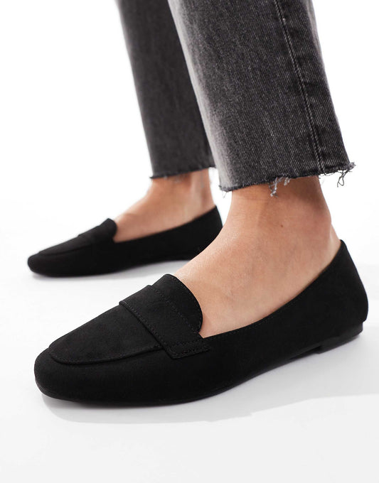 ASOS DESIGN Lilie loafer ballet flats in black suedette