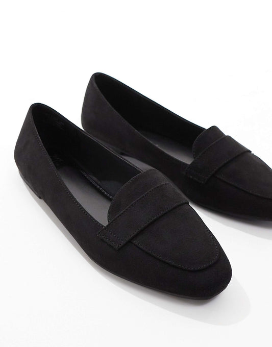 ASOS DESIGN Lilie loafer ballet flats in black suedette