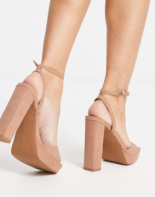 ASOS DESIGN Wide Fit Noun platform barely there block heeled sandals in beige
