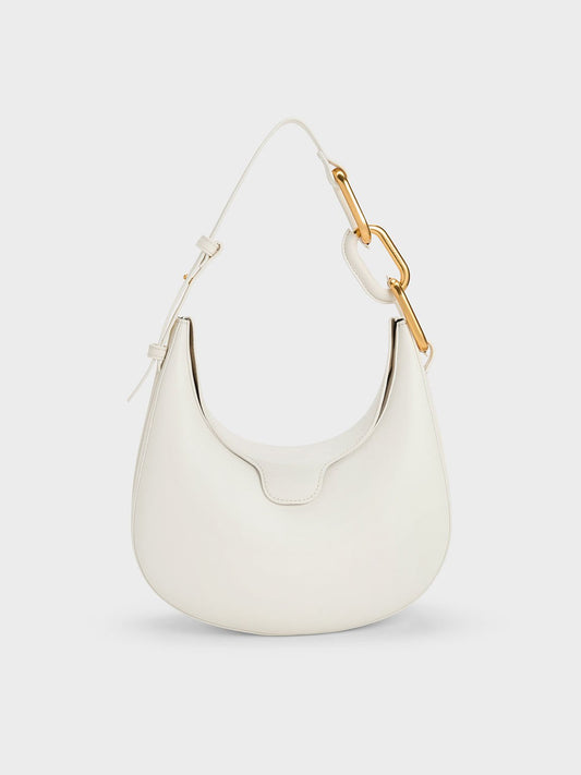 Kora Metallic-Accent Moon Bag
- White