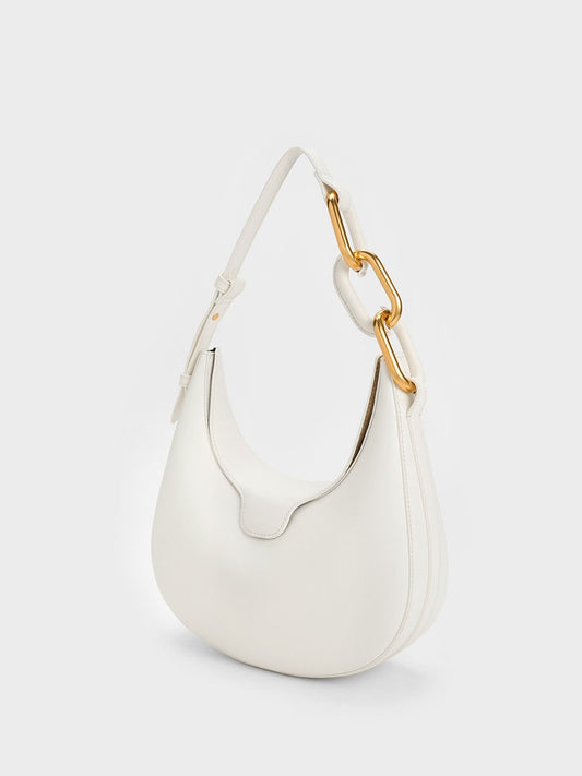 Kora Metallic-Accent Moon Bag
- White