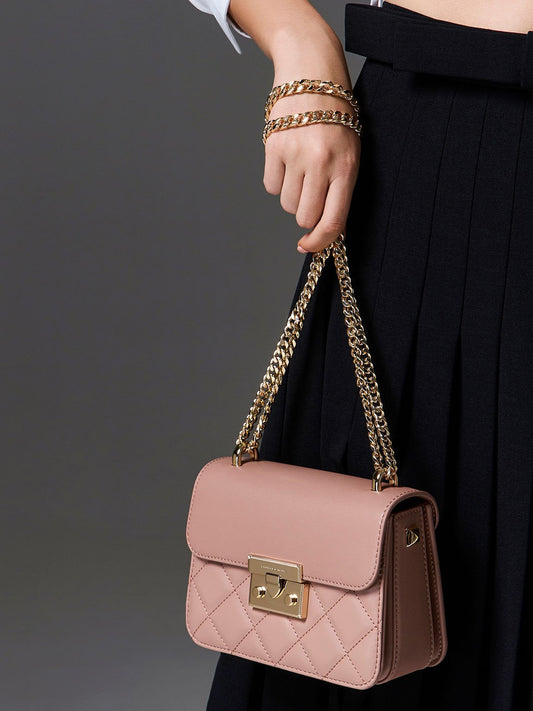 Quilted Push-Lock Chain-Handle Bag
- Blush