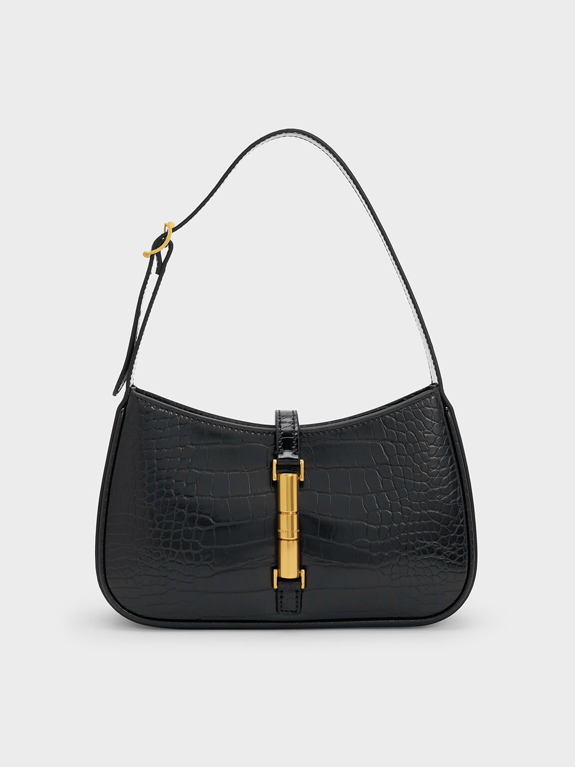 Cesia Croc-Effect Metallic-Accent Shoulder Bag
- Black