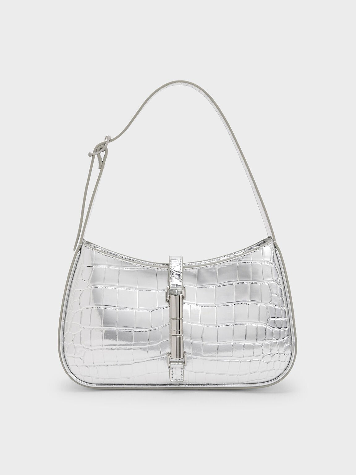 Cesia Croc-Effect Metallic-Accent Shoulder Bag
- Silver