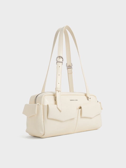 Rachel Elongated Multi-Pocket Shoulder Bag
- Cream