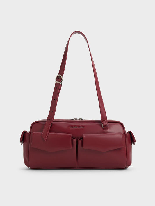 Rachel Elongated Multi-Pocket Shoulder Bag
- Burgundy