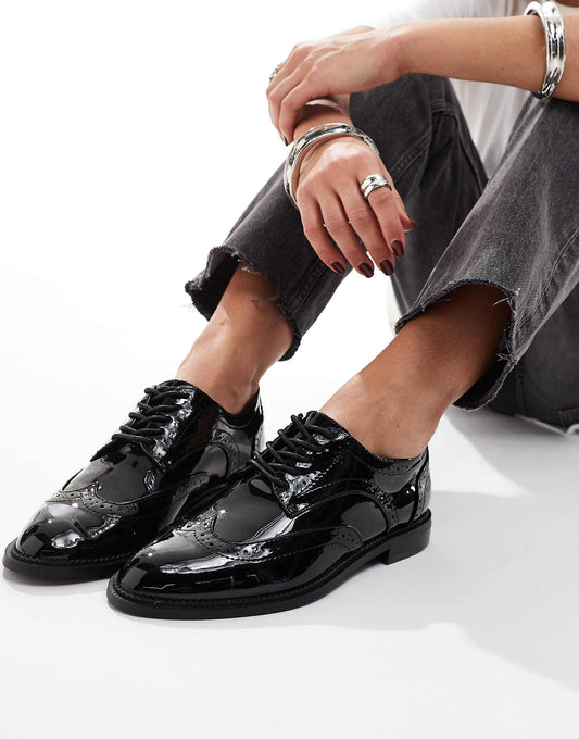 ASOS DESIGN More flat lace up shoes in black