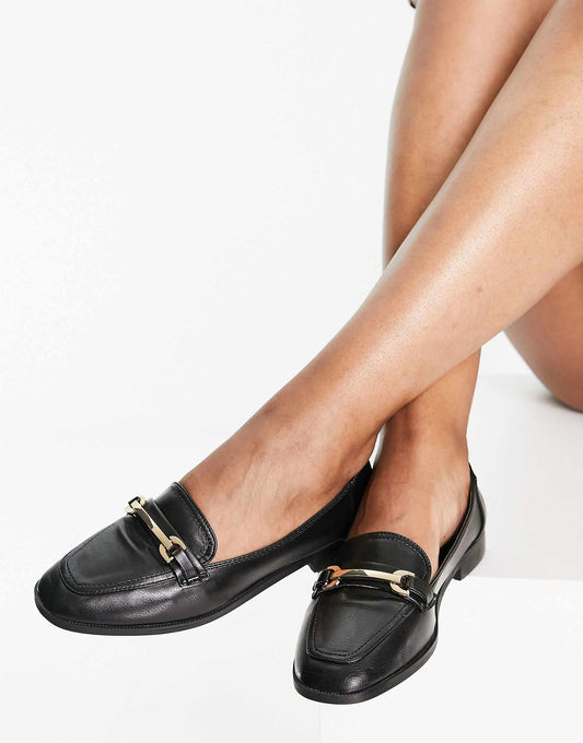 ASOS DESIGN Wide Fit Verity loafer flat shoes with trim in black