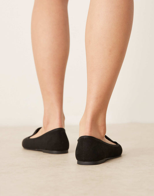 ASOS DESIGN Wide Fit Lakeside ballet flats in black suedette