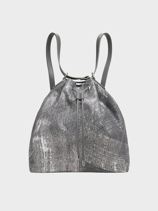 Neva Brushed Denim Two-Way Bucket Bag
- Silver Brushed Denim