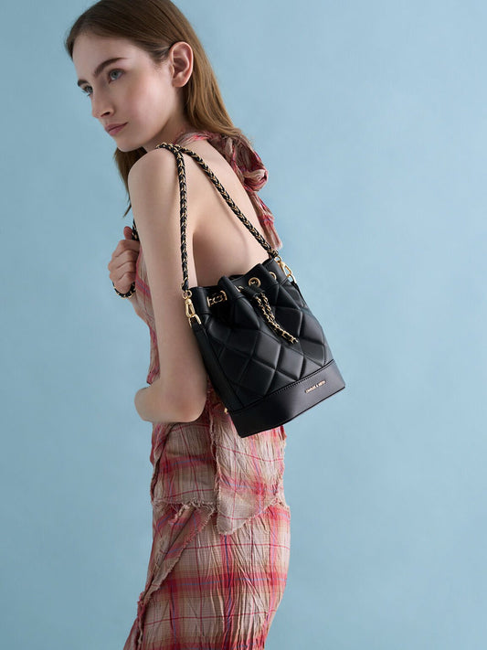 Julia Quilted Two-Way Bucket Bag
- Black