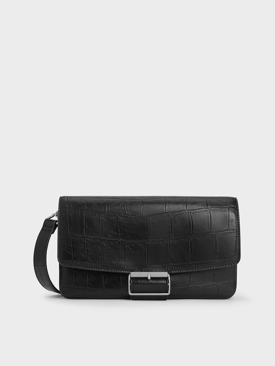 Liv Croc-Effect Grommet Chain-Handle Shoulder Bag
- Noir