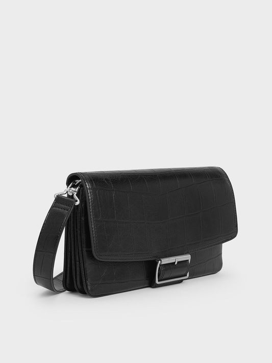 Liv Croc-Effect Grommet Chain-Handle Shoulder Bag
- Noir