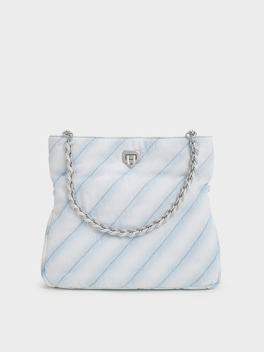 Fawn Denim Panelled Chain-Handle Shoulder Bag
- Light Washed Denim