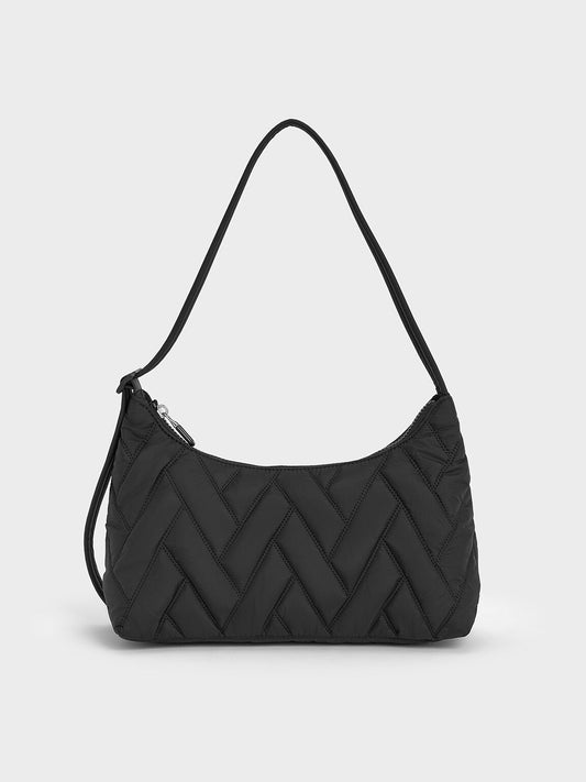 Nylon Chevron Shoulder Bag
- Jet Black