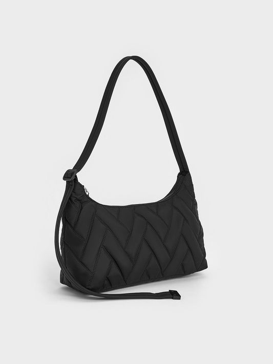 Nylon Chevron Shoulder Bag
- Jet Black