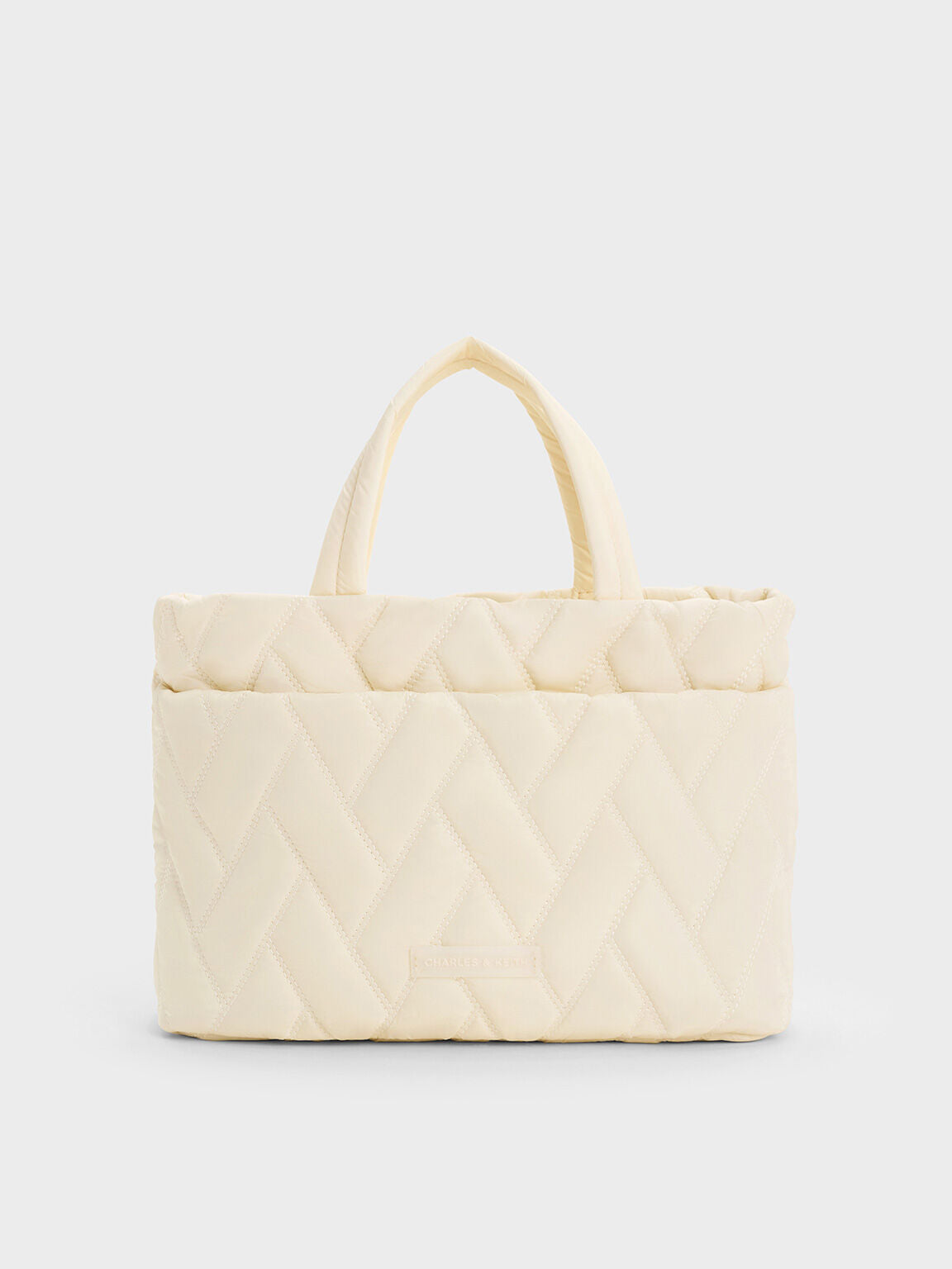 Nylon Chevron Boxy Tote Bag
- Cream