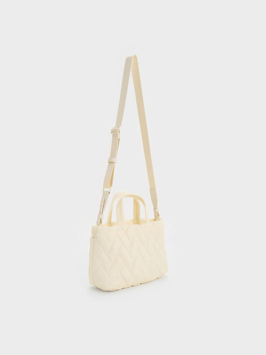 Nylon Chevron Boxy Tote Bag
- Cream