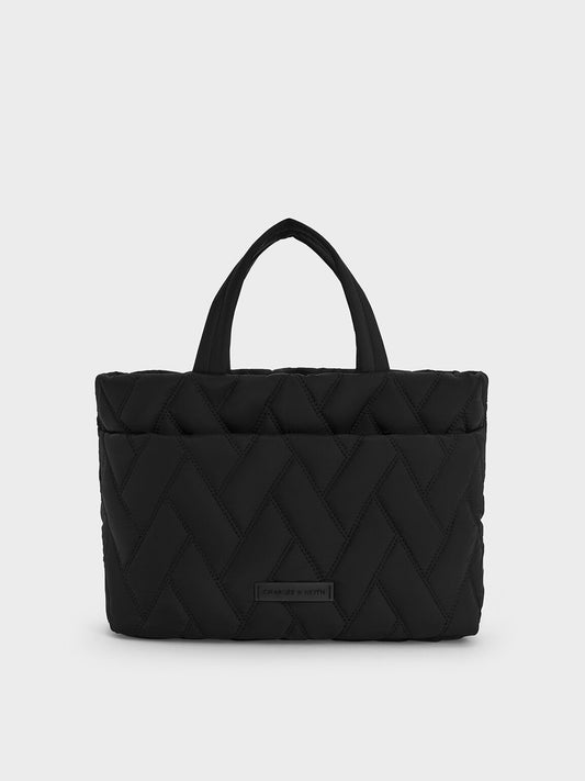 Nylon Chevron Boxy Tote Bag
- Jet Black