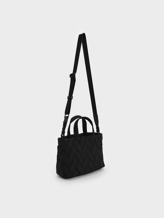 Nylon Chevron Boxy Tote Bag
- Jet Black