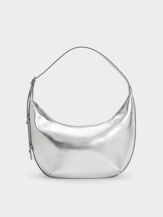 Bryna Metallic Curved Hobo Bag
- Silver