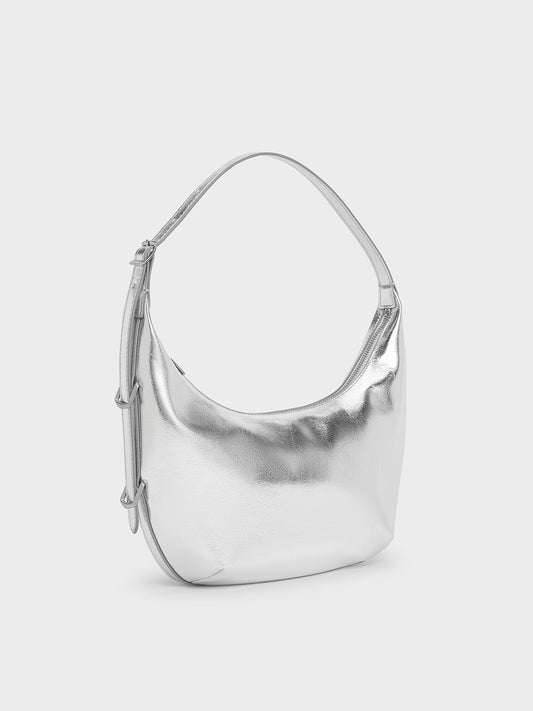 Bryna Metallic Curved Hobo Bag
- Silver