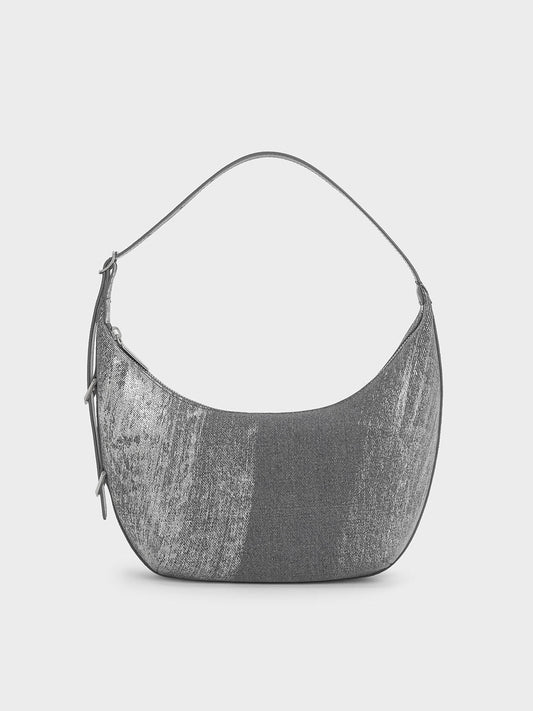 Bryna Denim Curved Hobo Bag
- Silver Brushed Denim