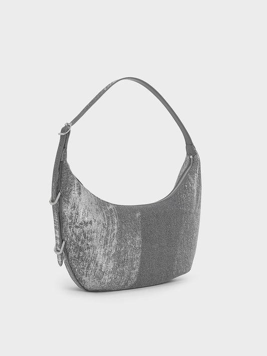 Bryna Denim Curved Hobo Bag
- Silver Brushed Denim