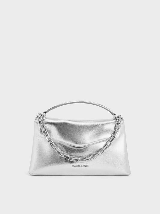 Andromeda Metallic Chunky-Chain Top Handle Bag
- Silver