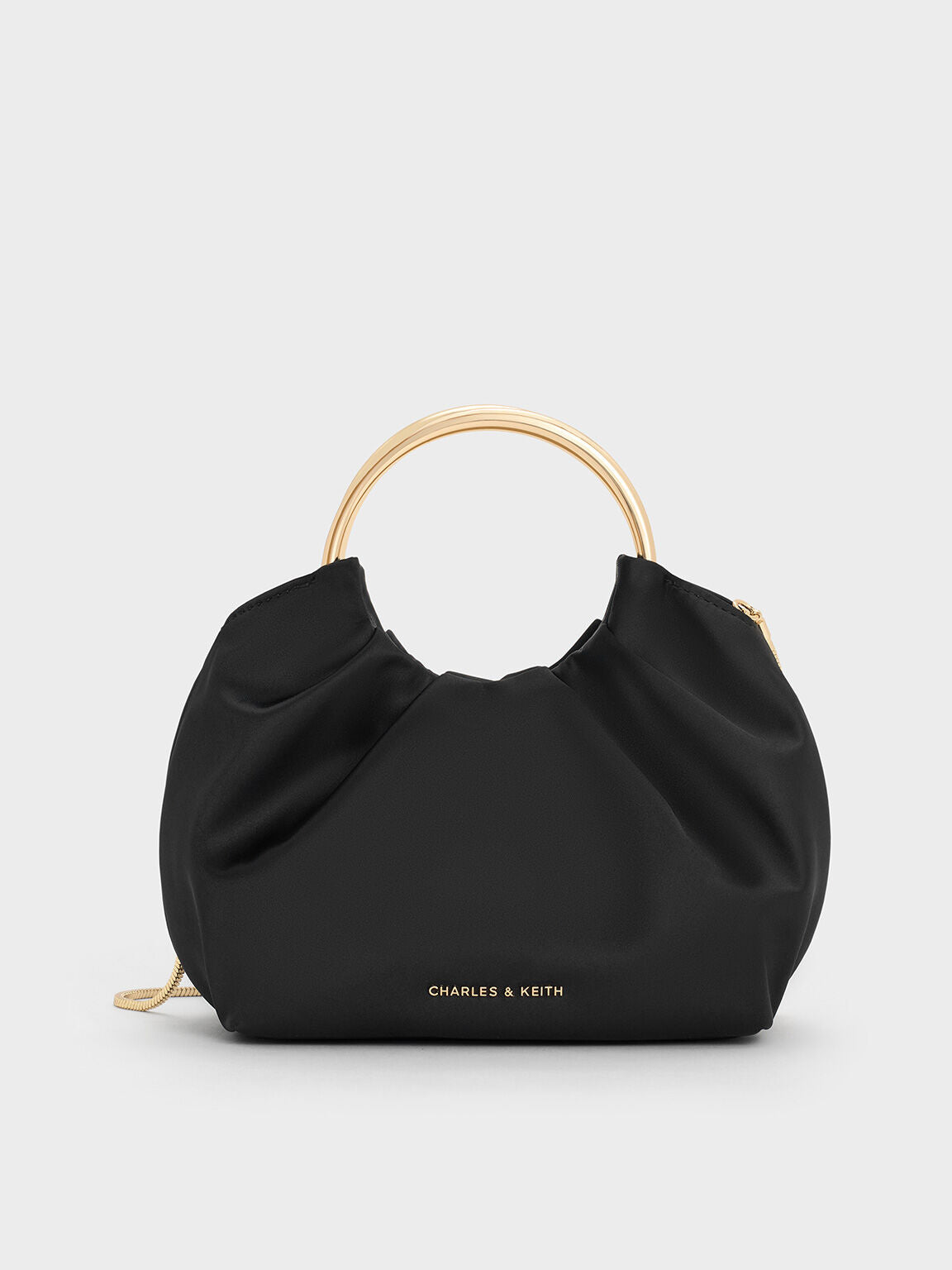 Satin Ruched Ring-Handle Bag
- Black