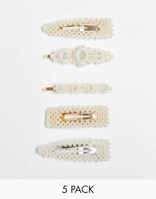 Easilocks Pearl Collection Fahion Hair Slides - 5 Pack