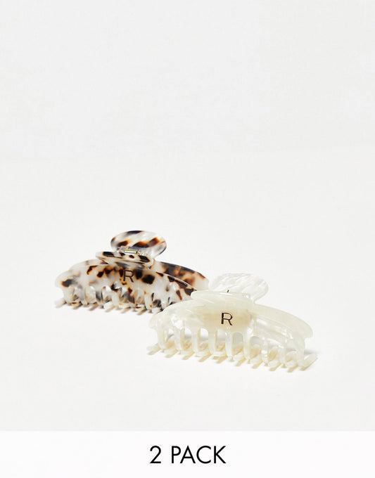 Revolution Acetate Tortoiseshell/ Ivory Claw Clip  - 2 Pack