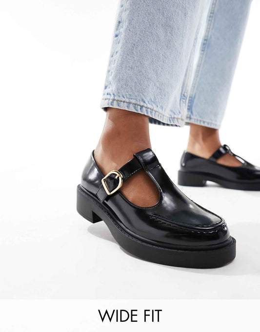 ASOS DESIGN Wide Fit Margo mary jane flat shoes in black