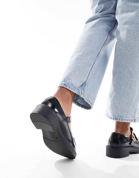 ASOS DESIGN Wide Fit Margo mary jane flat shoes in black
