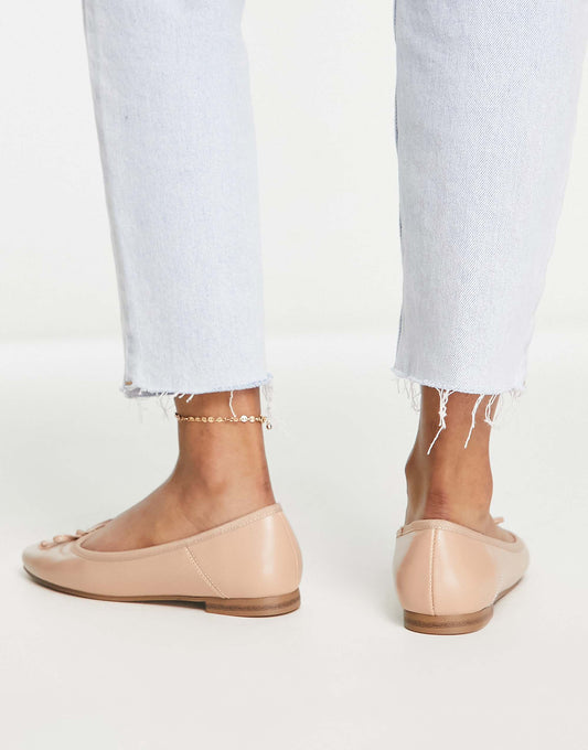 ASOS DESIGN Wide Fit Lullaby bow ballet in beige