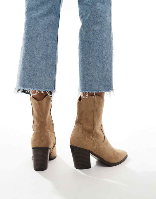 ASOS DESIGN Rational heeled western boots in taupe