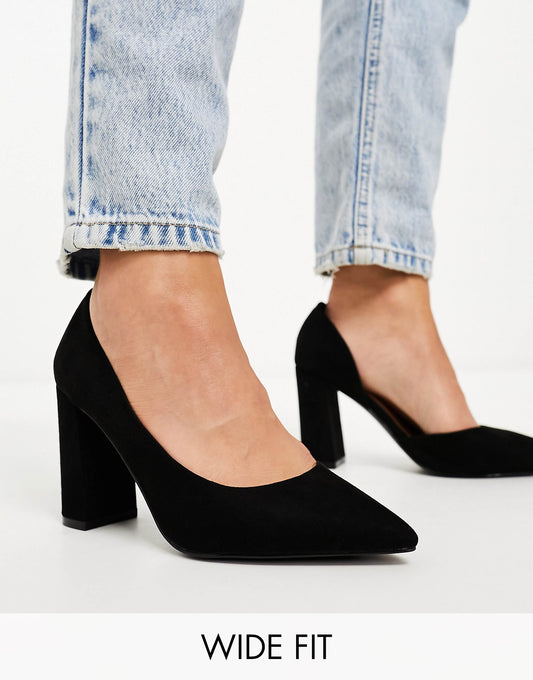 ASOS DESIGN Wide Fit Winston d'orsay high heeled shoes in black suedette