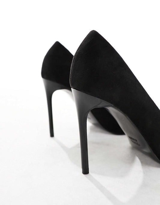 ASOS DESIGN Wide Fit Paphos pointed high heeled court shoes in black suedette