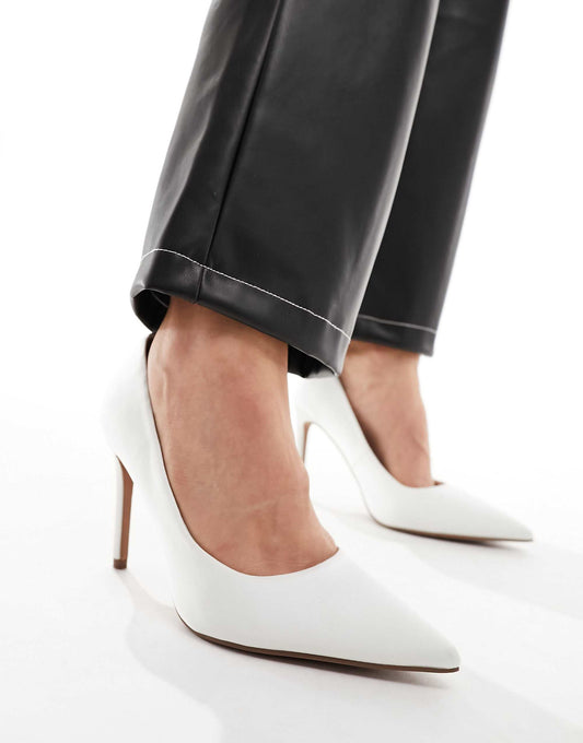 ASOS DESIGN Wide Fit Paphos pointed high heeled court shoes in ivory satin