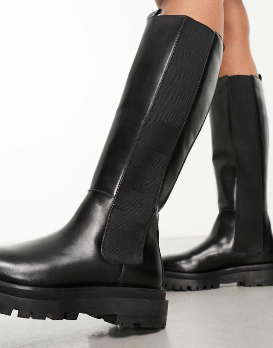 Walk London Dana tall chelsea boots in black leather