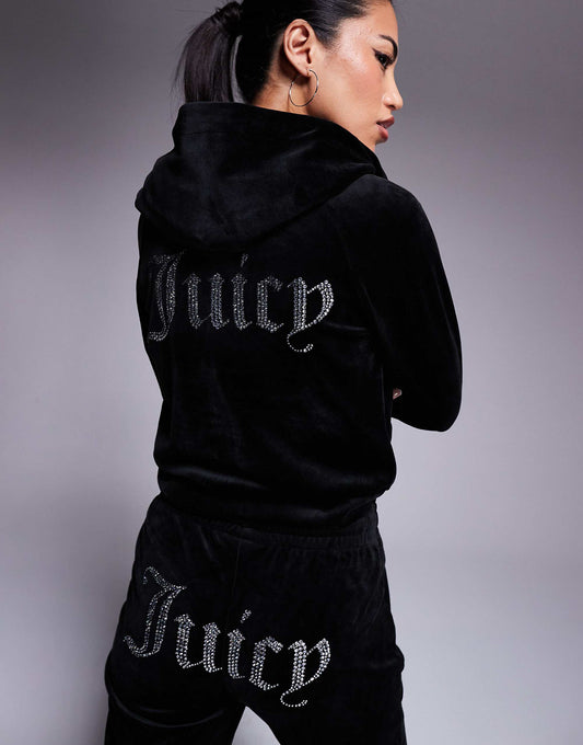 هودي مخمل بسحاب من Juicy Couture ضمن طقم متناسق باللون الأسود