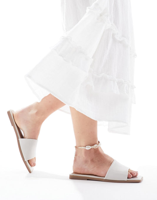 ASOS DESIGN Wide Fit Fig square toe flat sandals in off white
