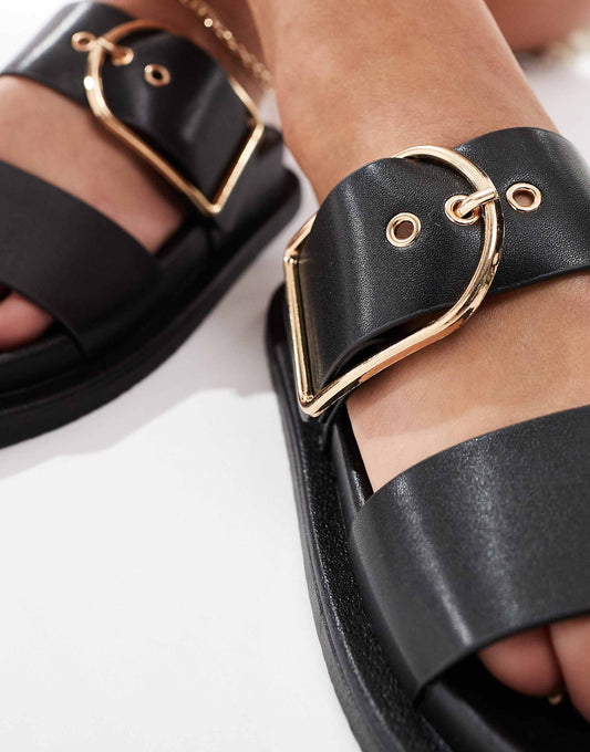 ASOS DESIGN Wide Fit Frozen double strap slider in black