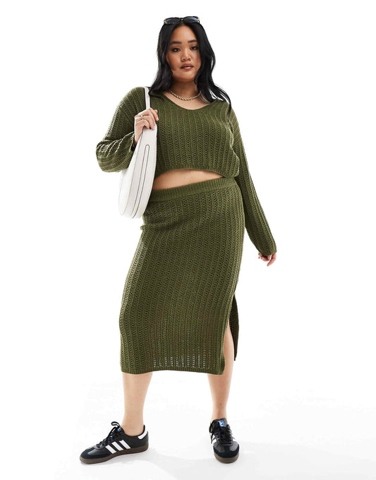 تنورة ميدي Curve محبوكة بنمط مفتوح - Co-ord ASOS DESIGN