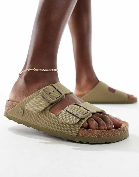 Birkenstock Arizona vegan sandals in khaki canvas