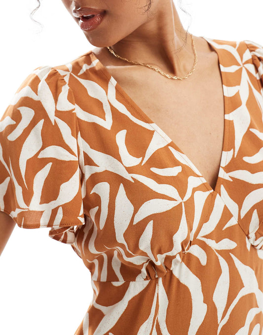 New Look mini tea dress in brown print