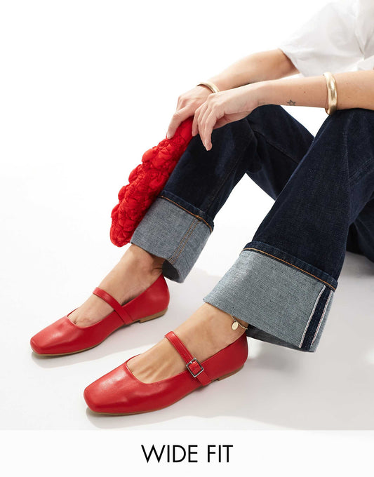 ASOS DESIGN Wide Fit Lottie Mary Jane Ballet in red
