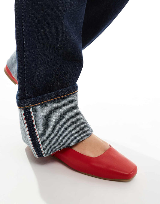 ASOS DESIGN Wide Fit Lottie Mary Jane Ballet in red
