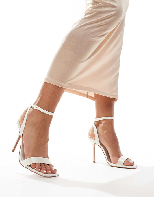 ASOS DESIGN Nali barely there heeled sandals in ivory satin